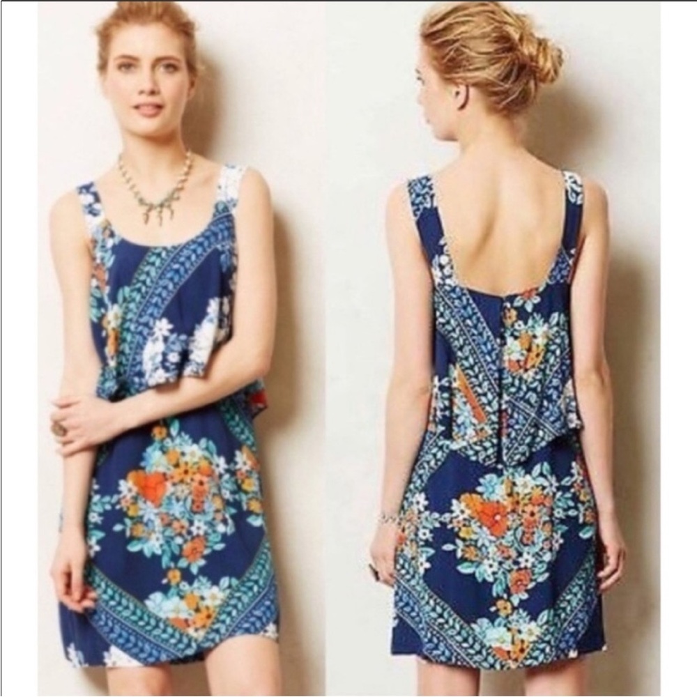 Anthropologie Maeve Tisana Dress Floral Blue Sz 2